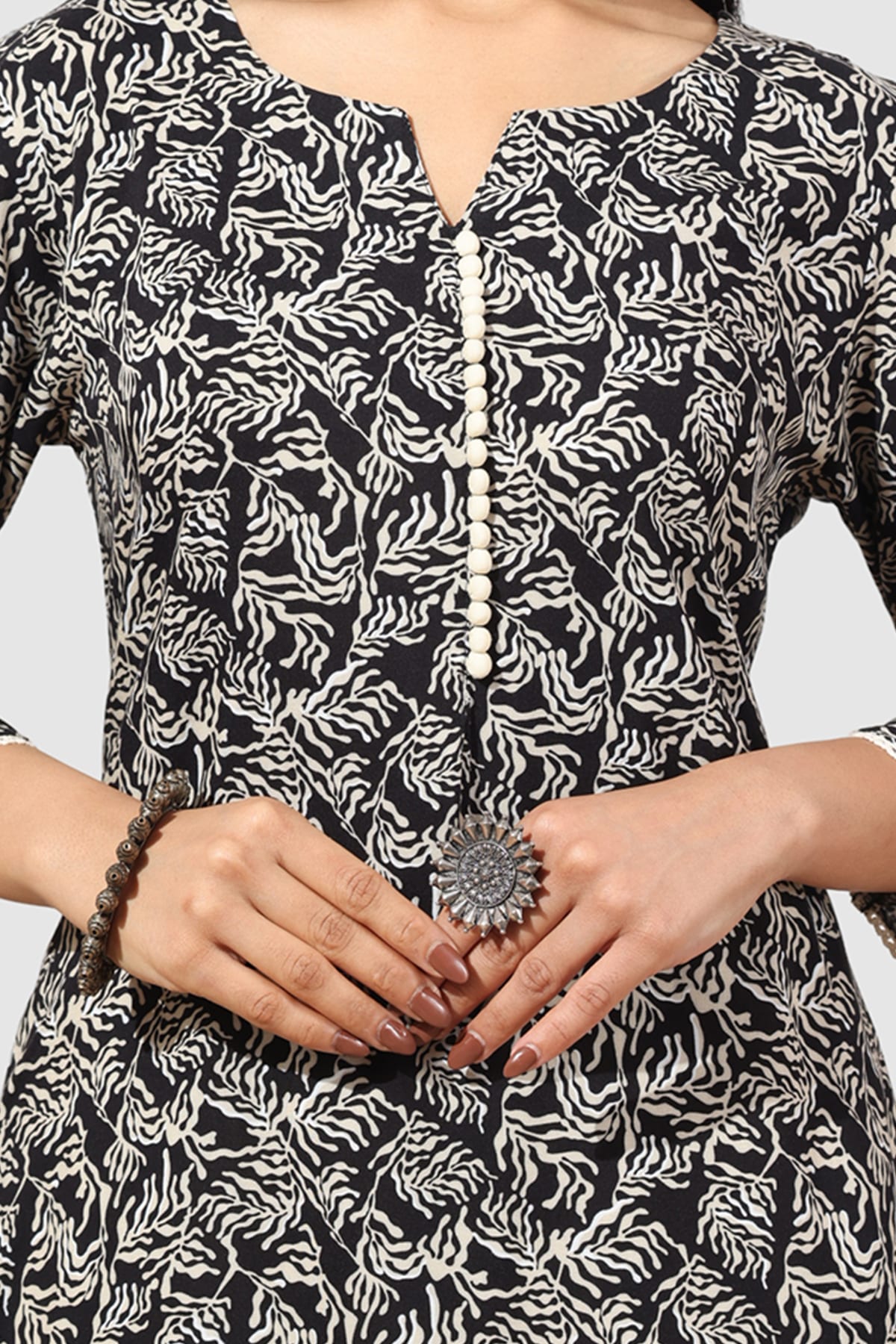 Printed Black Kurta For Woman