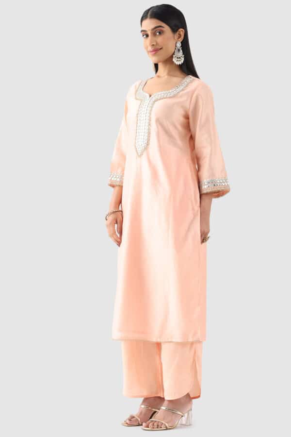 Embroidered Peach Colour Kurti For Women