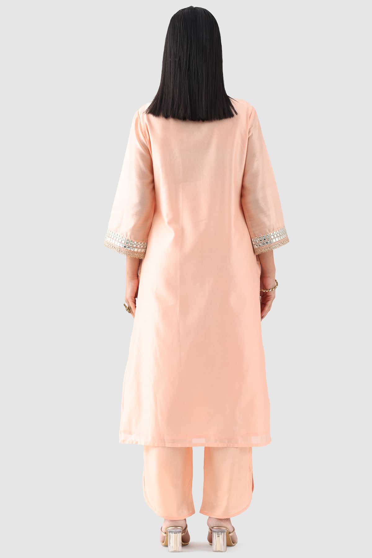 Embroidered Peach Colour Kurti For Women