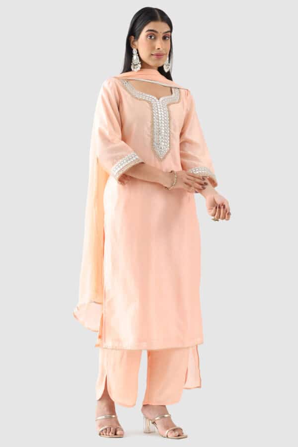 Embroidered Peach Colour Kurti For Women