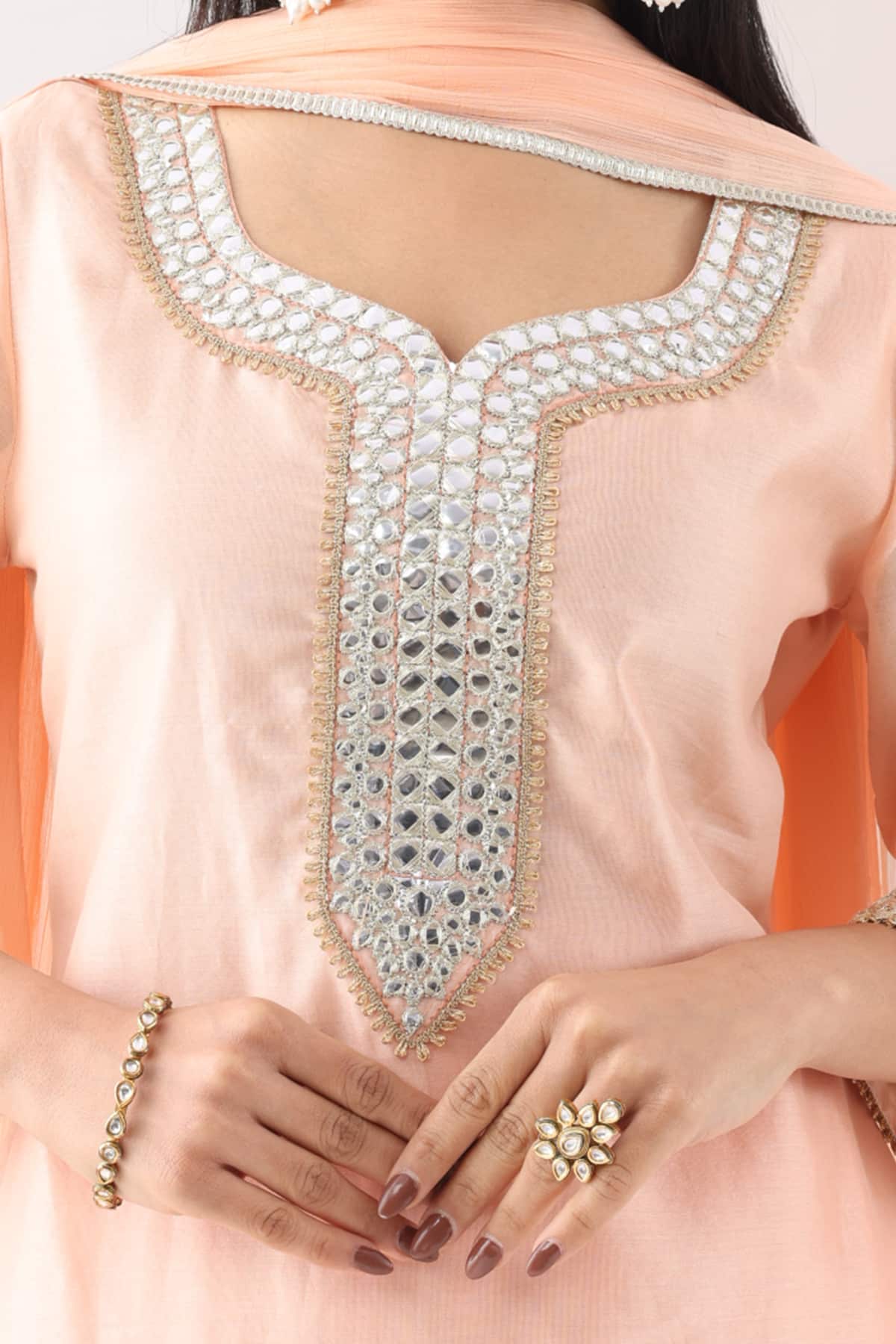 Embroidered Peach Colour Kurti For Women