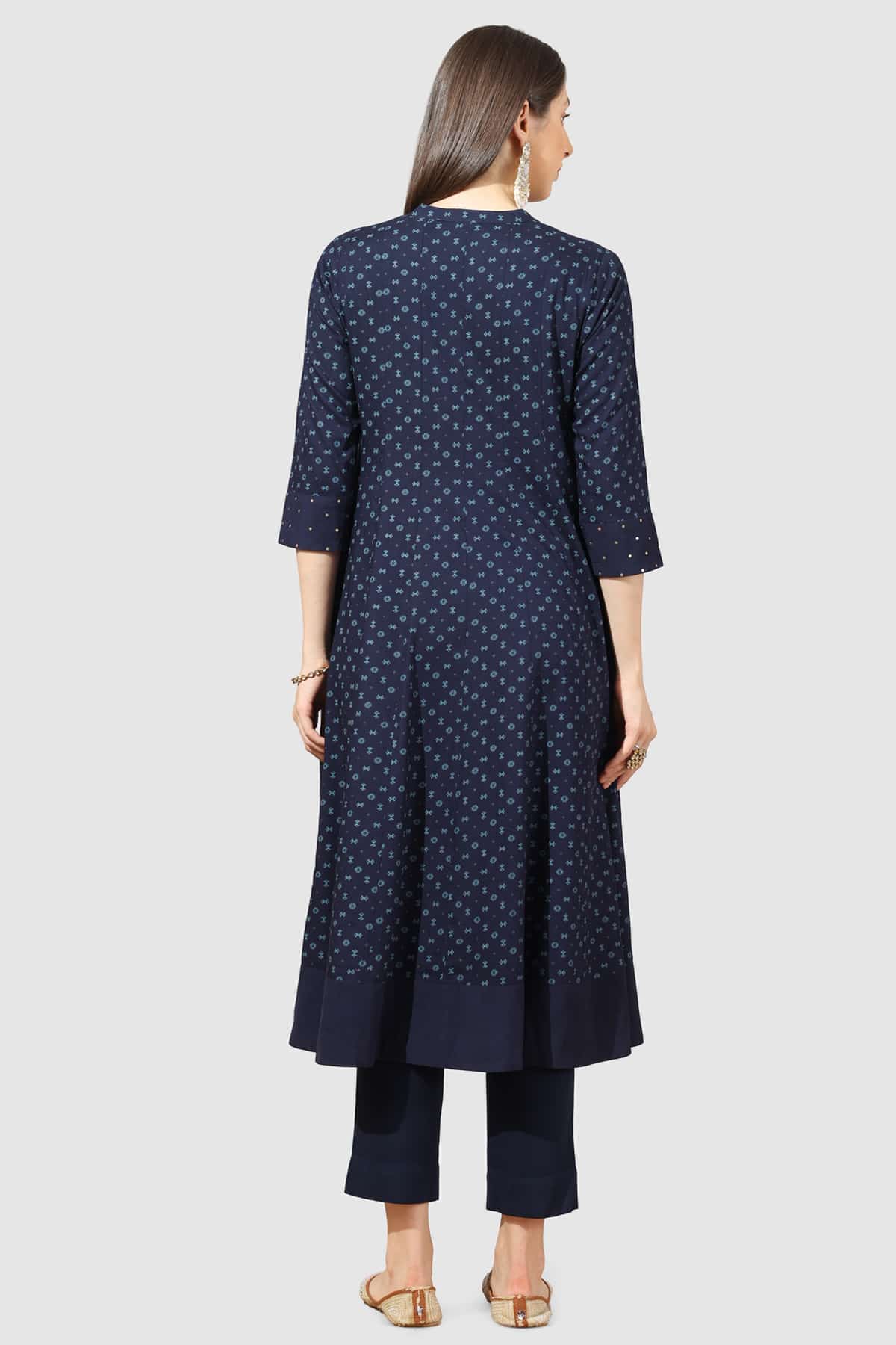 Printed Navy Blue Kurta For Woman