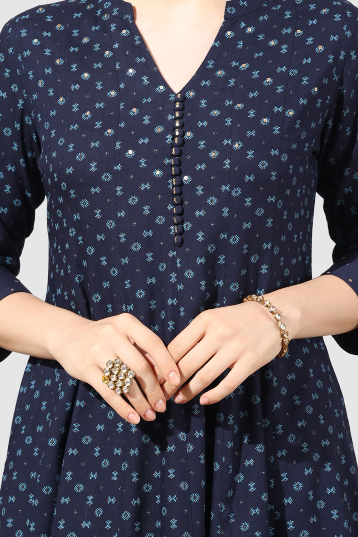 Printed Navy Blue Kurta For Woman
