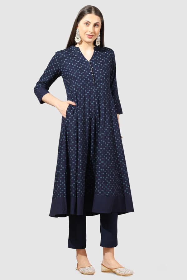 Printed Navy Blue Kurta For Woman