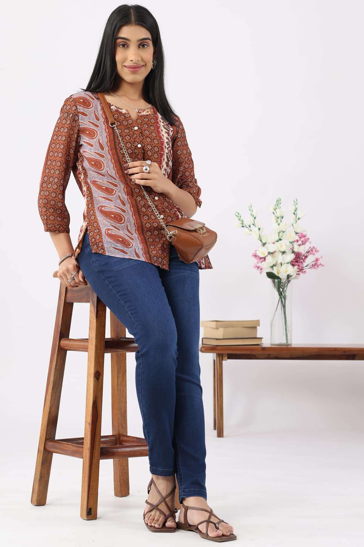 Printed Brown Shirt Women