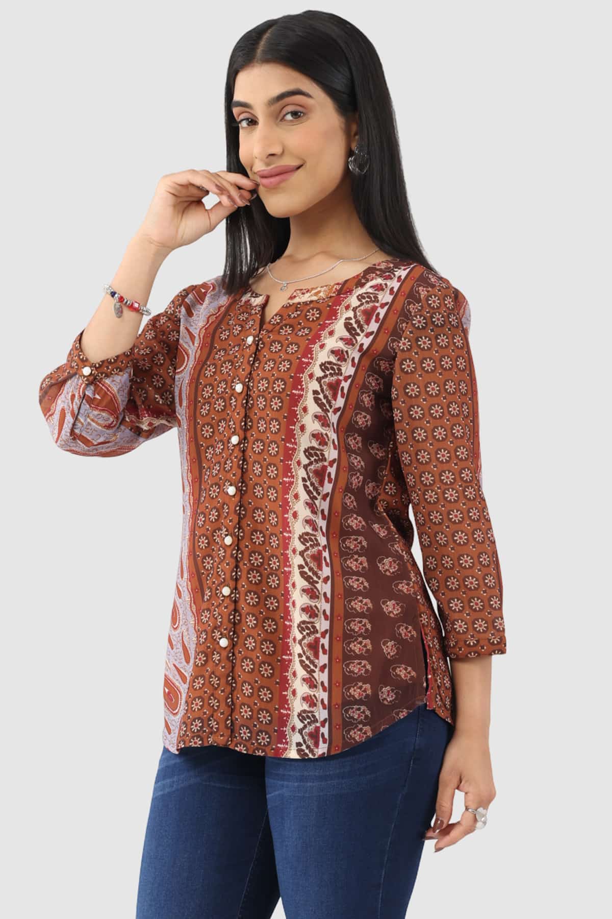 Printed Brown Shirt Women