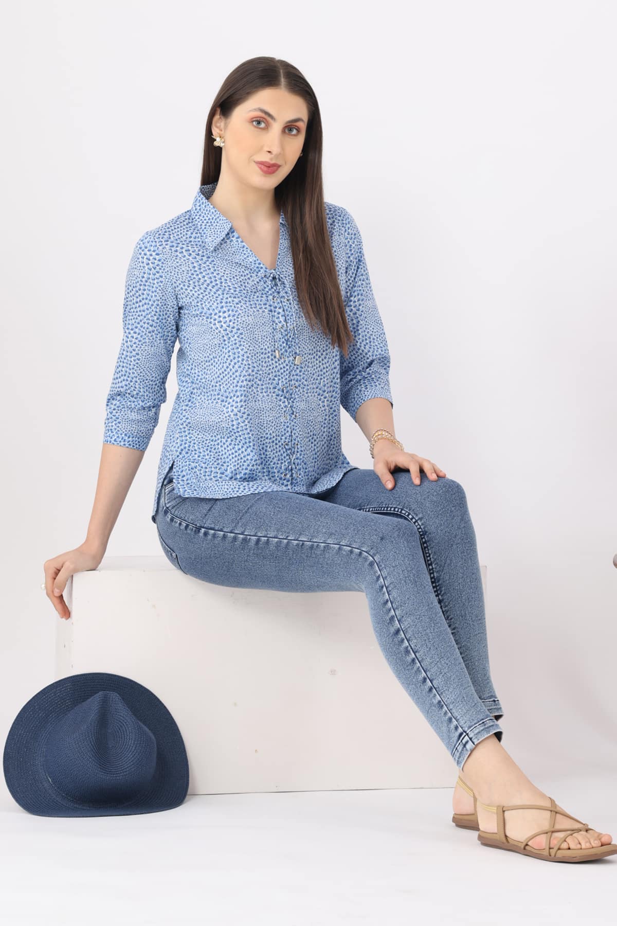 Printed Blue Shirt Women