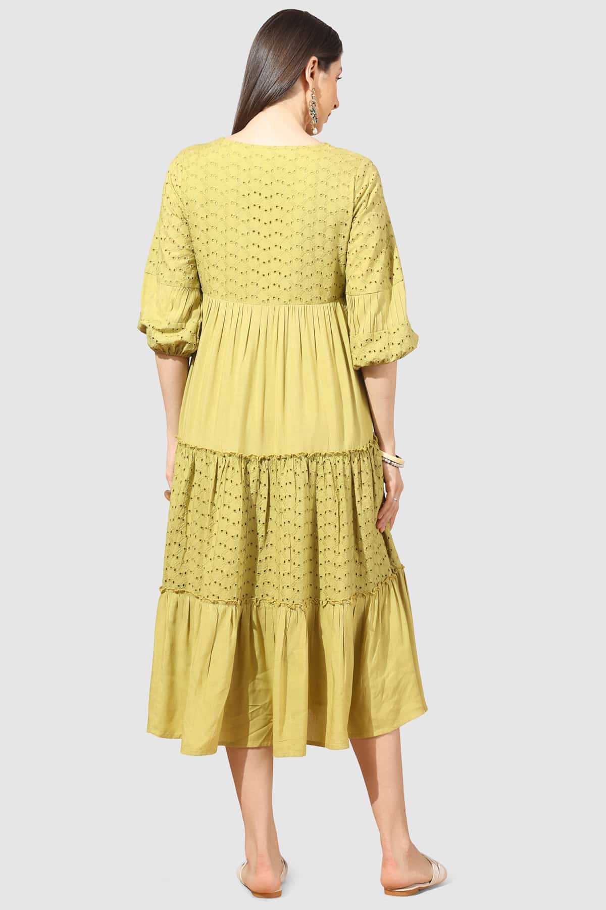Schiffli Yellow Dress Women