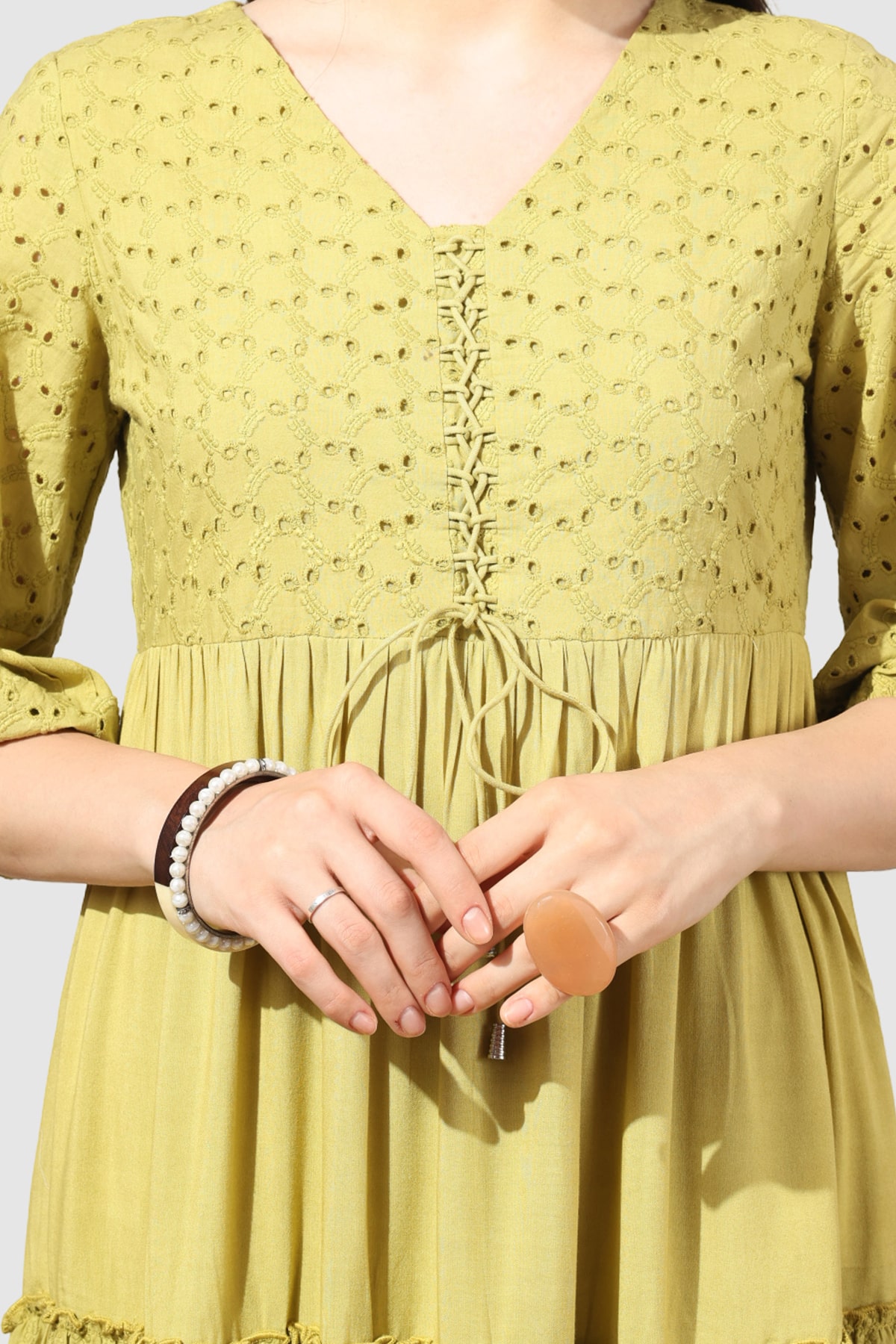 Schiffli Yellow Dress Women