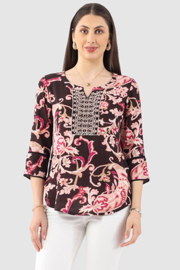 Embroidered Pink Casual Tops Women