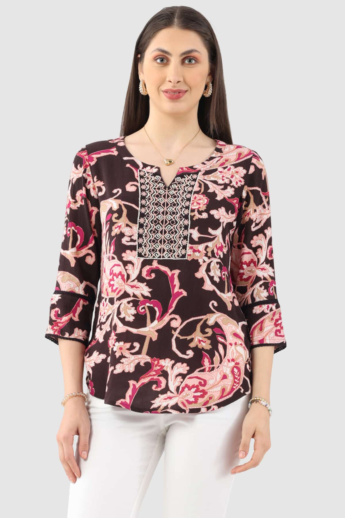 Embroidered Pink Casual Tops Women