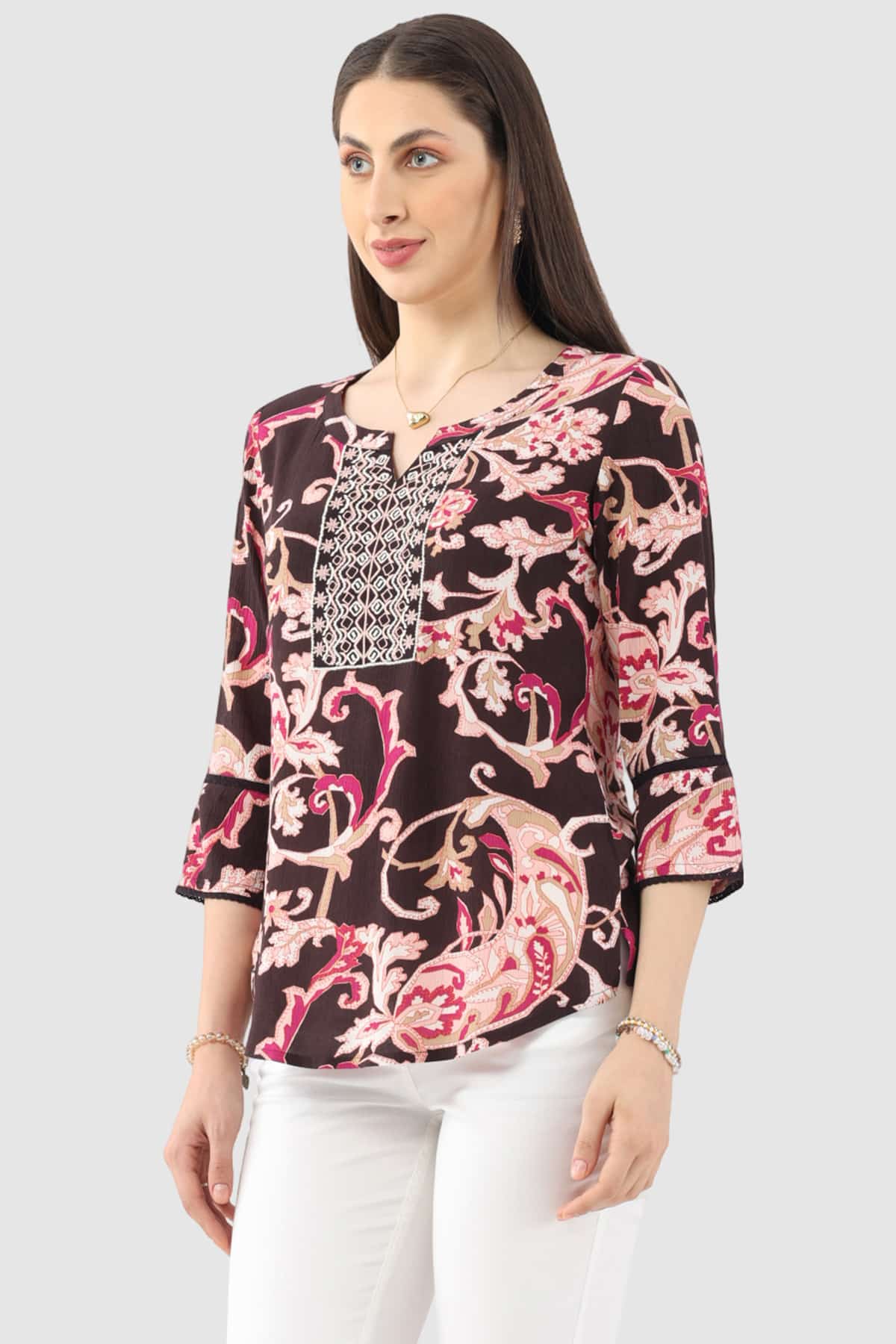 Embroidered Pink Casual Tops Women