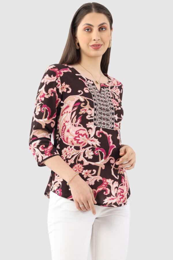 Embroidered Pink Casual Tops Women