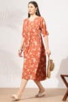 Apricot Printed Dress For Woman