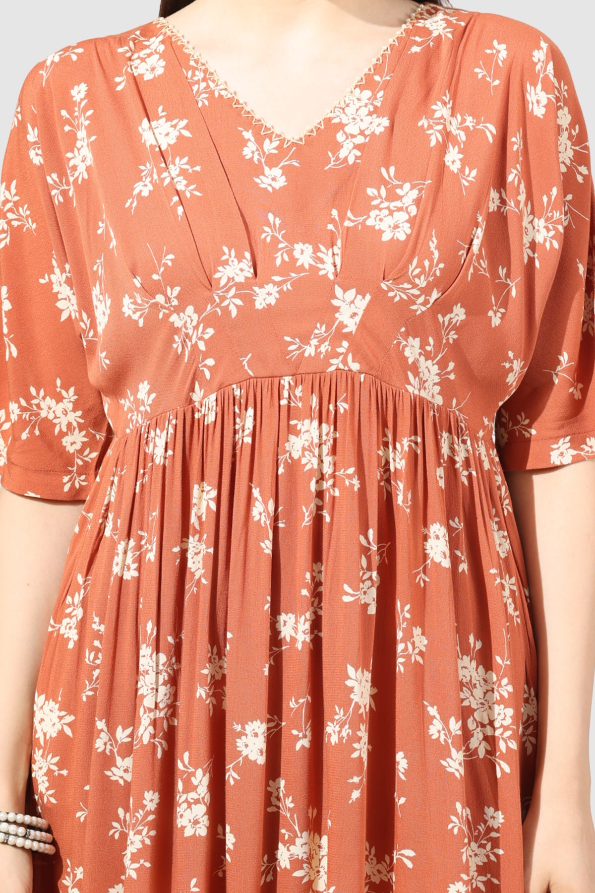 Apricot Printed Dress For Woman