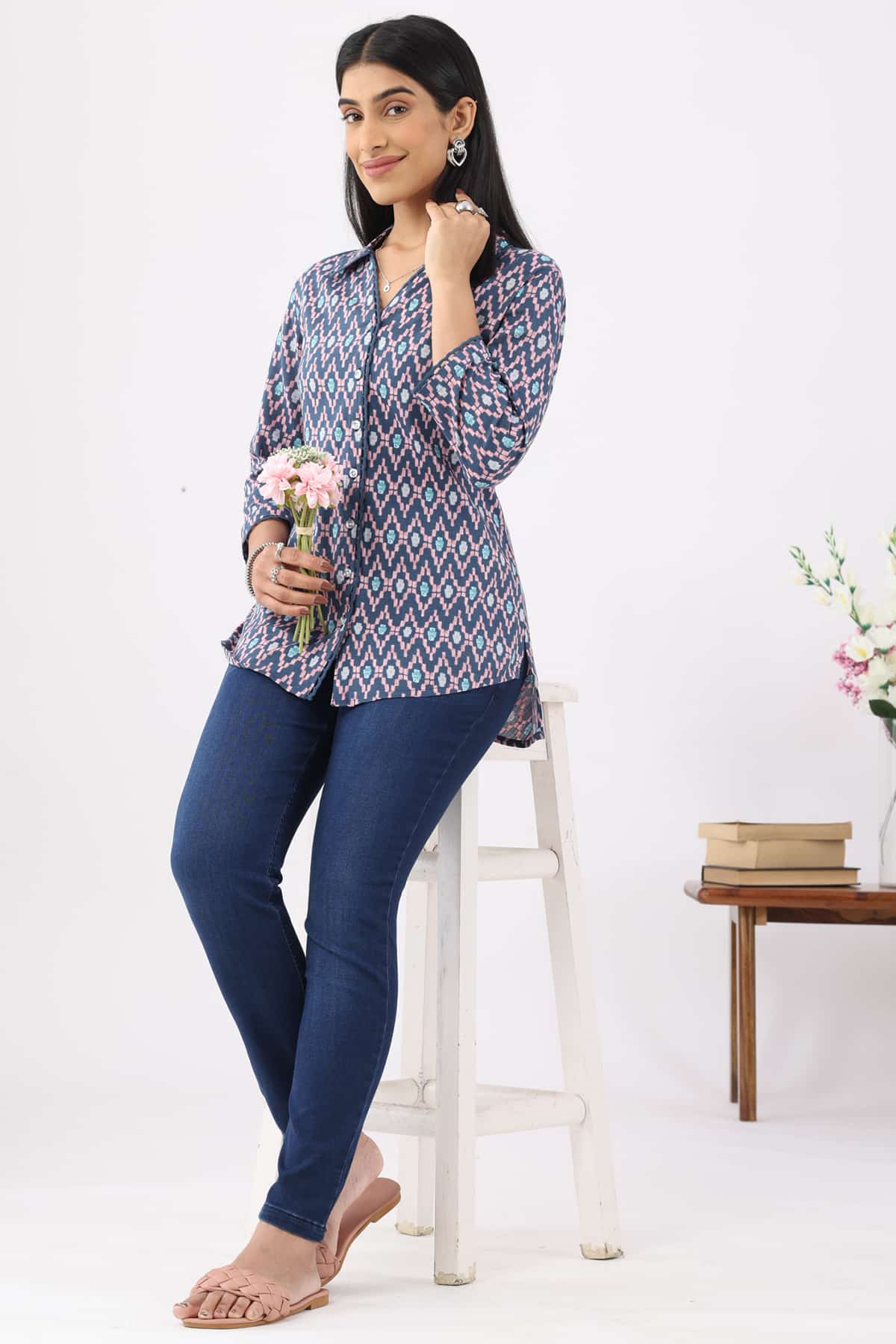 Printed Blue Shirt For Ladies
