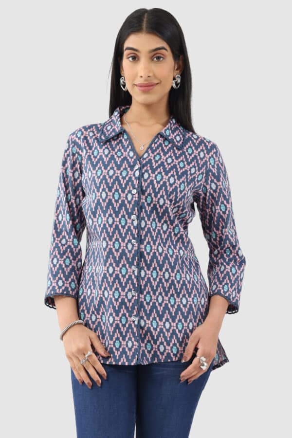 Printed Blue Shirt For Ladies
