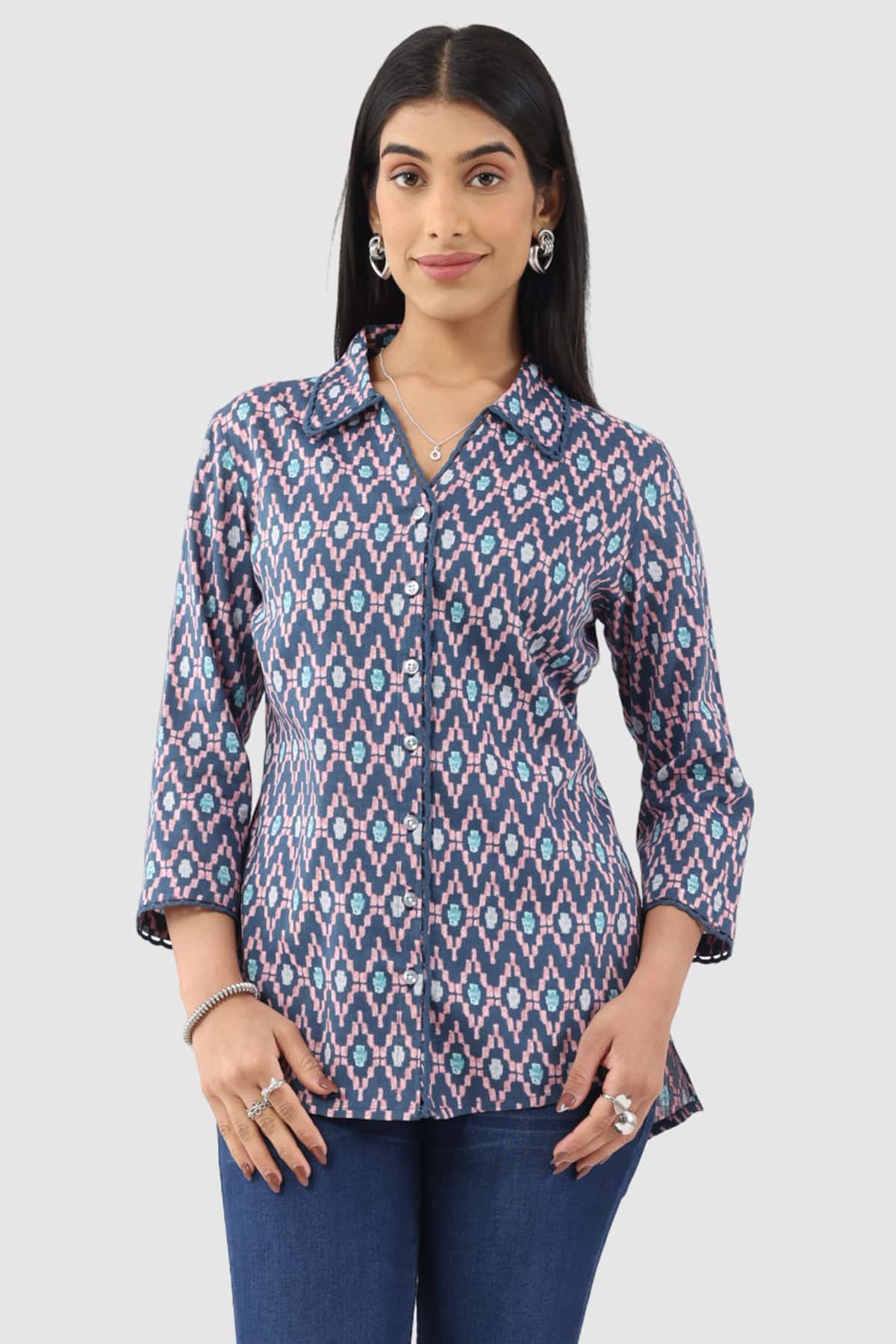Printed Blue Shirt For Ladies