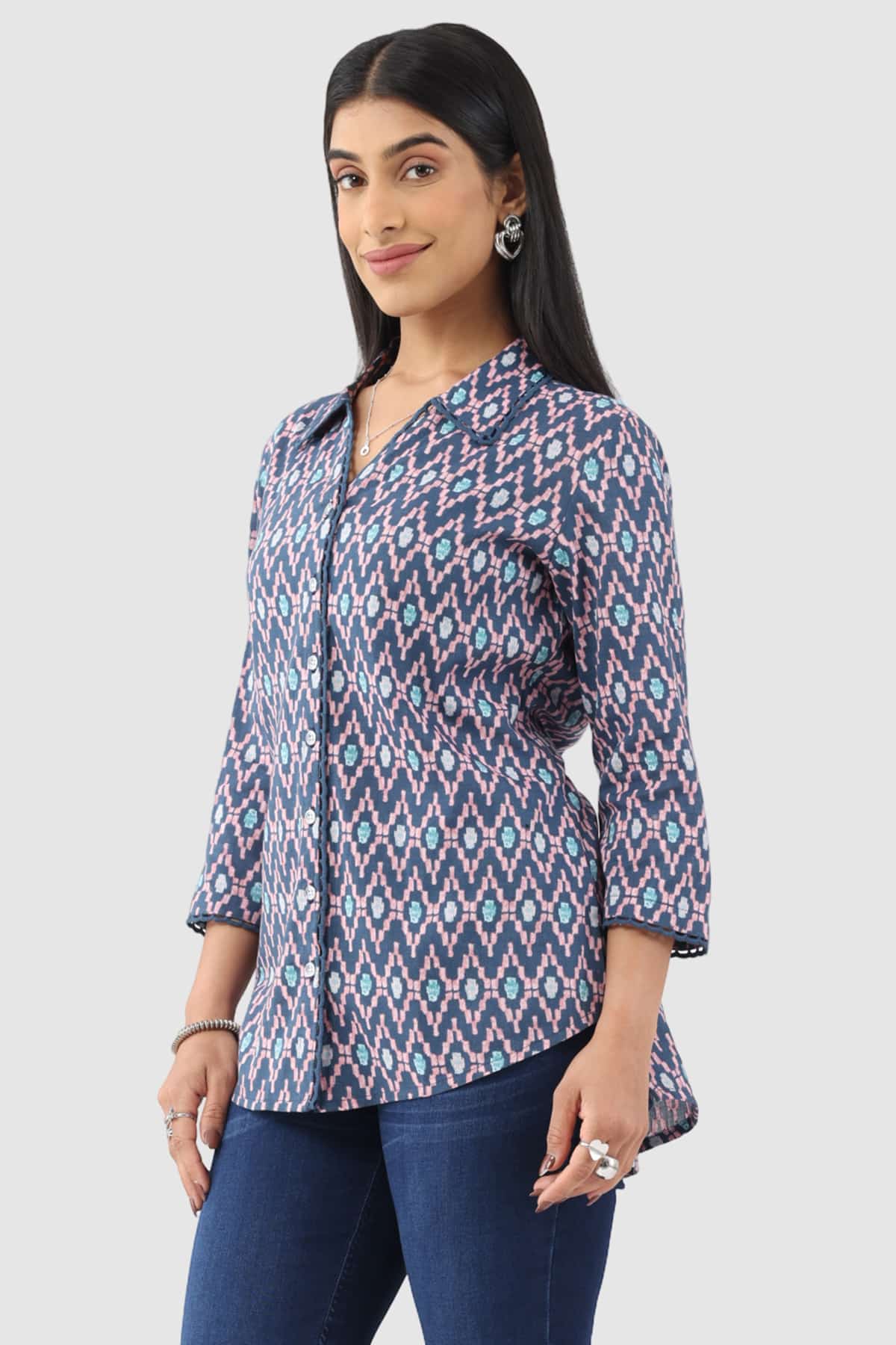 Printed Blue Shirt For Ladies