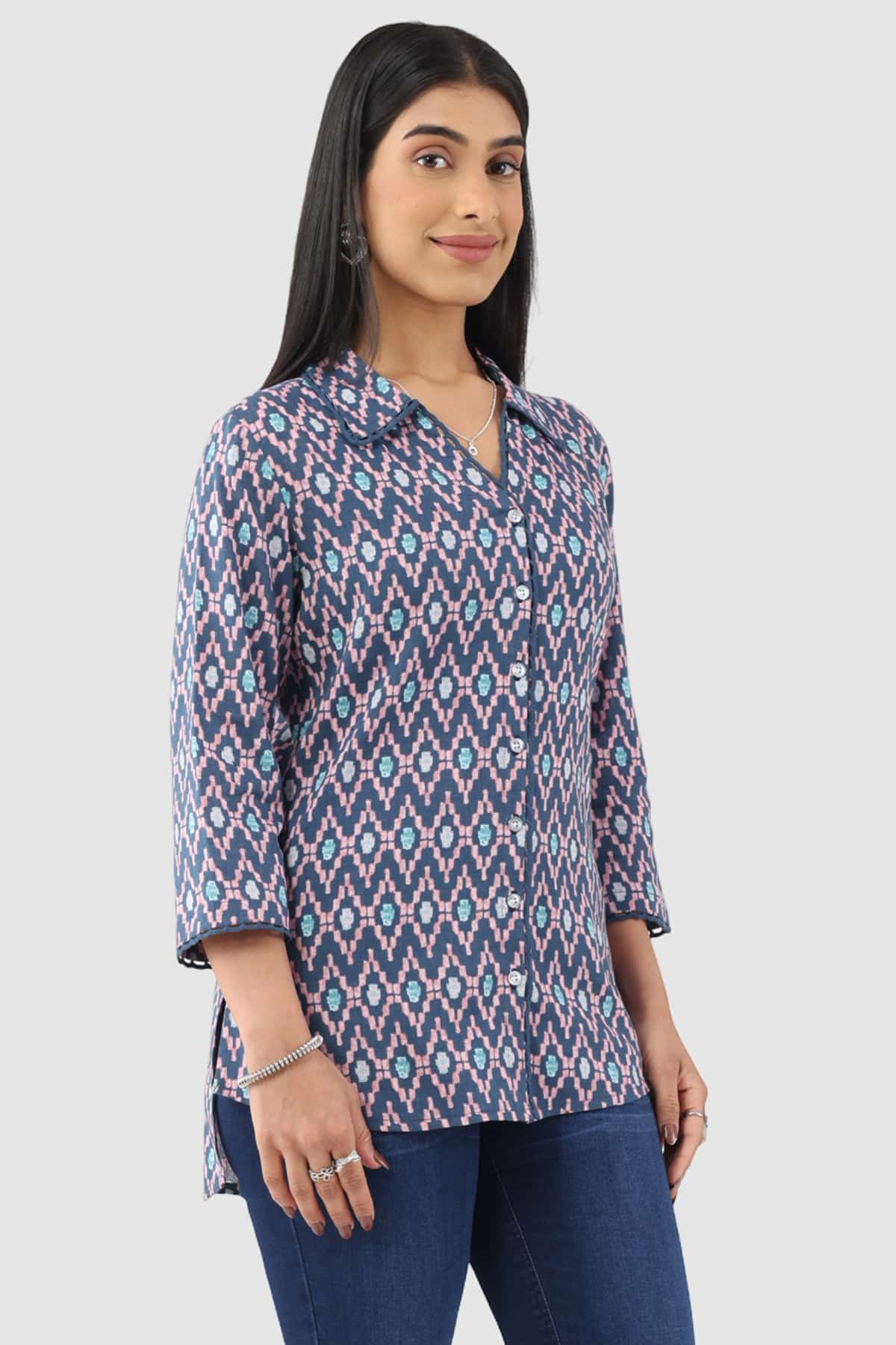 Printed Blue Shirt For Ladies