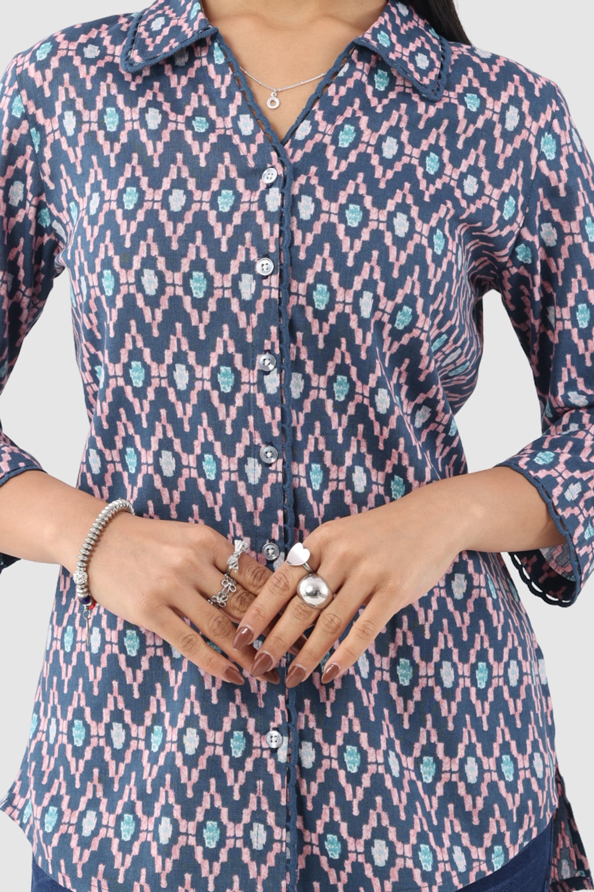 Printed Blue Shirt For Ladies