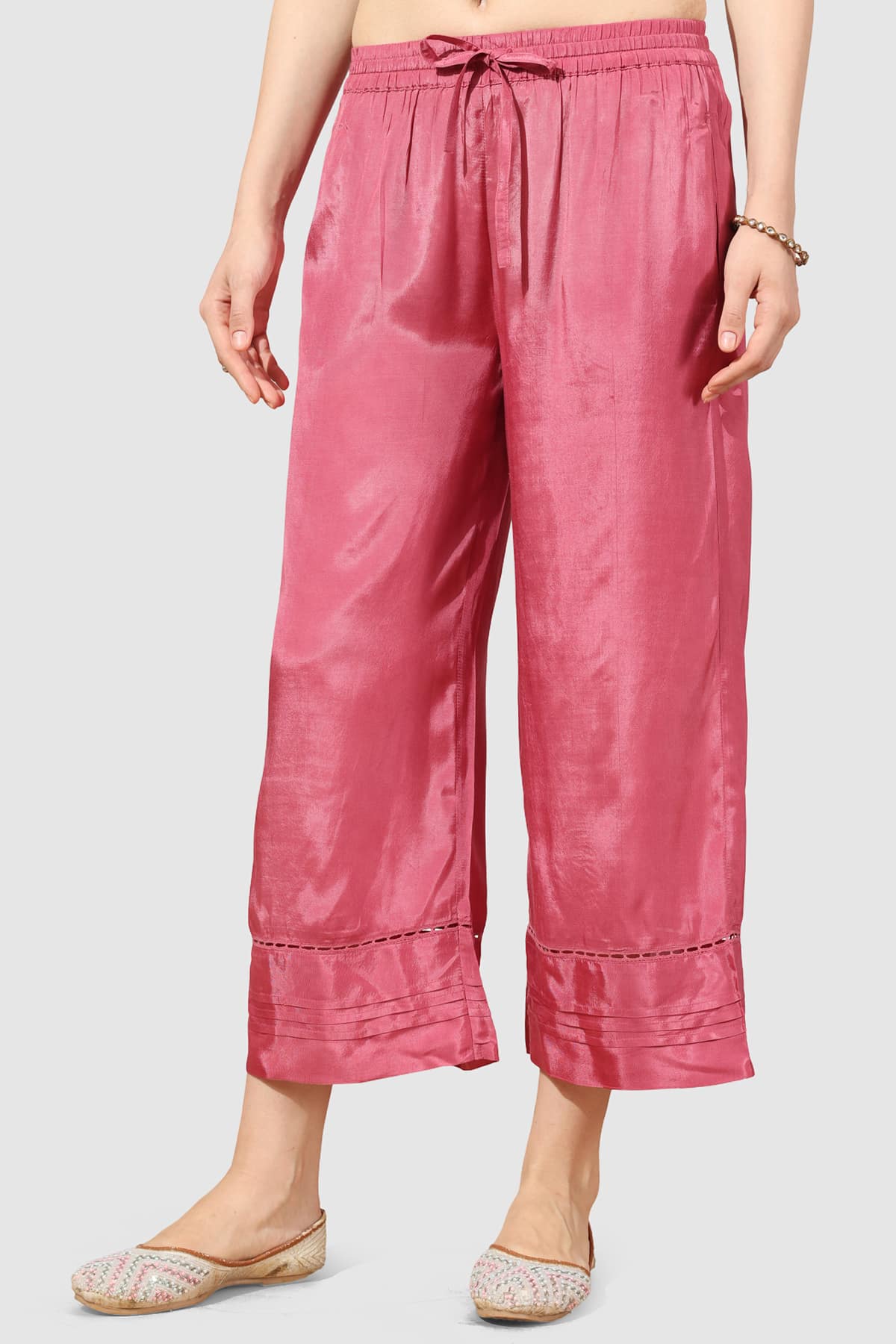 Solid Coral Palazzo Pants For Ladies