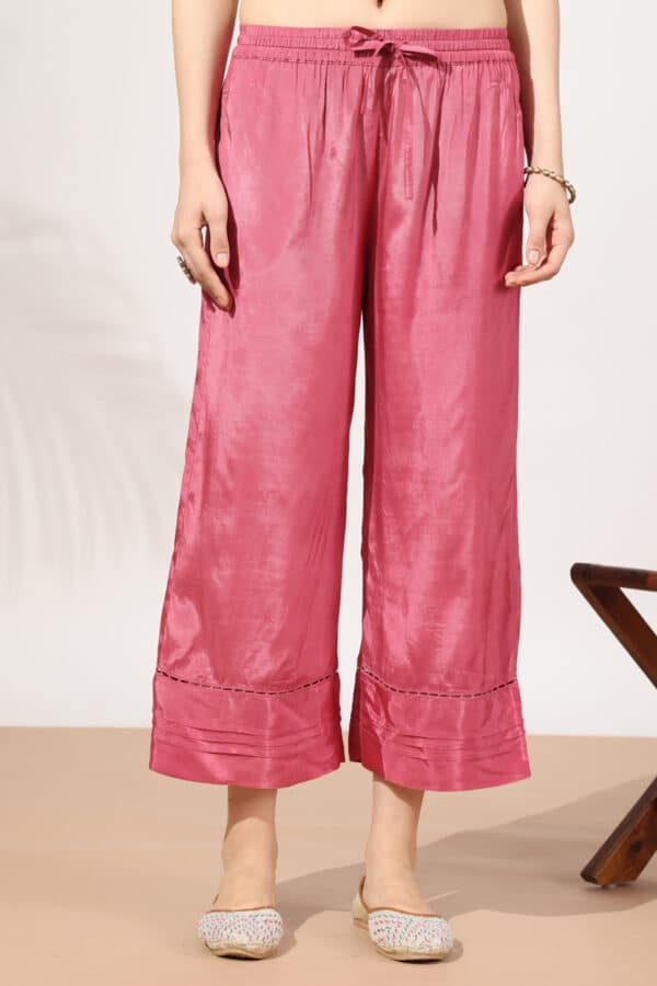 Solid Coral Palazzo Pants For Ladies