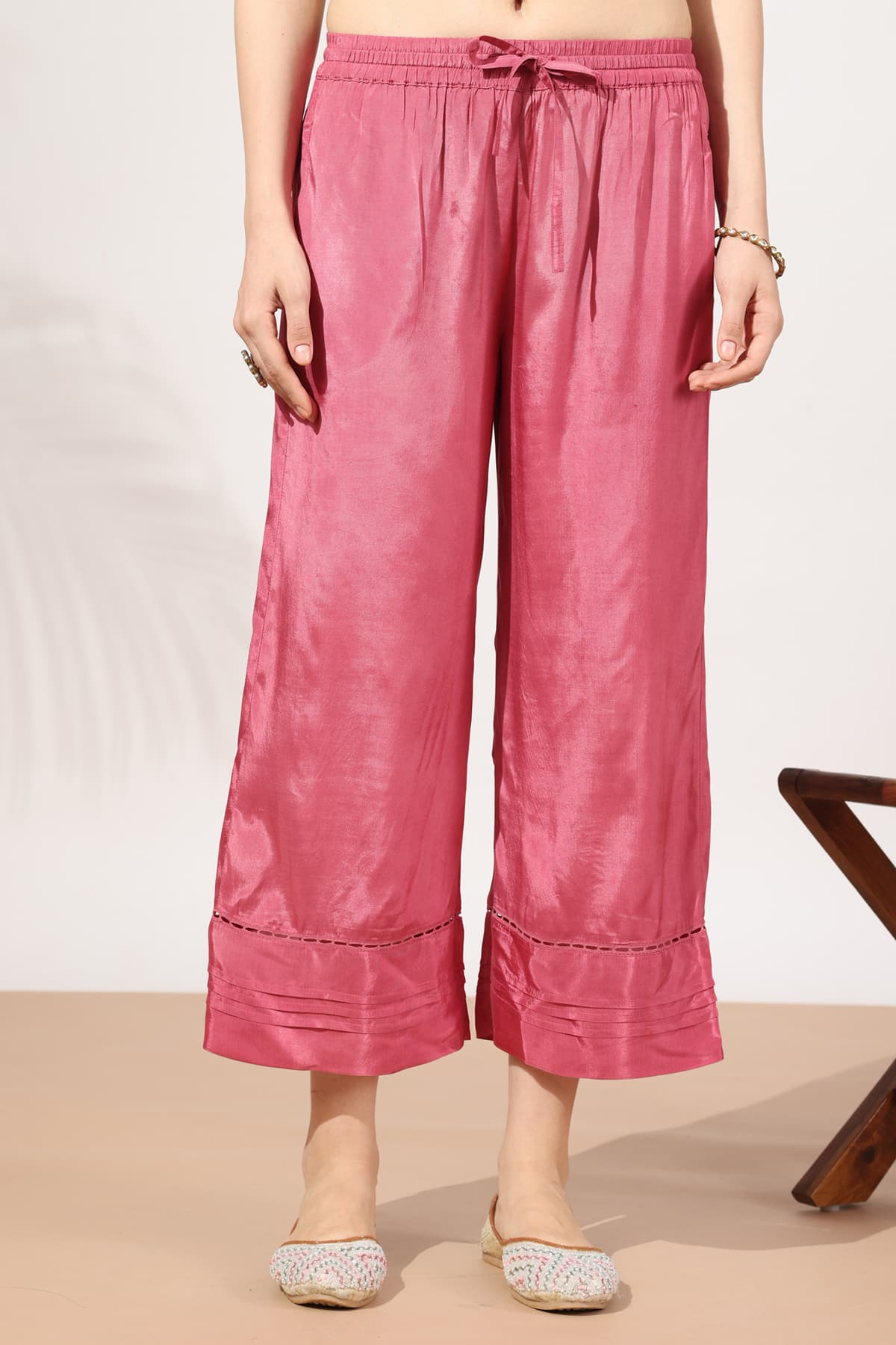 Solid Coral Palazzo Pants For Ladies