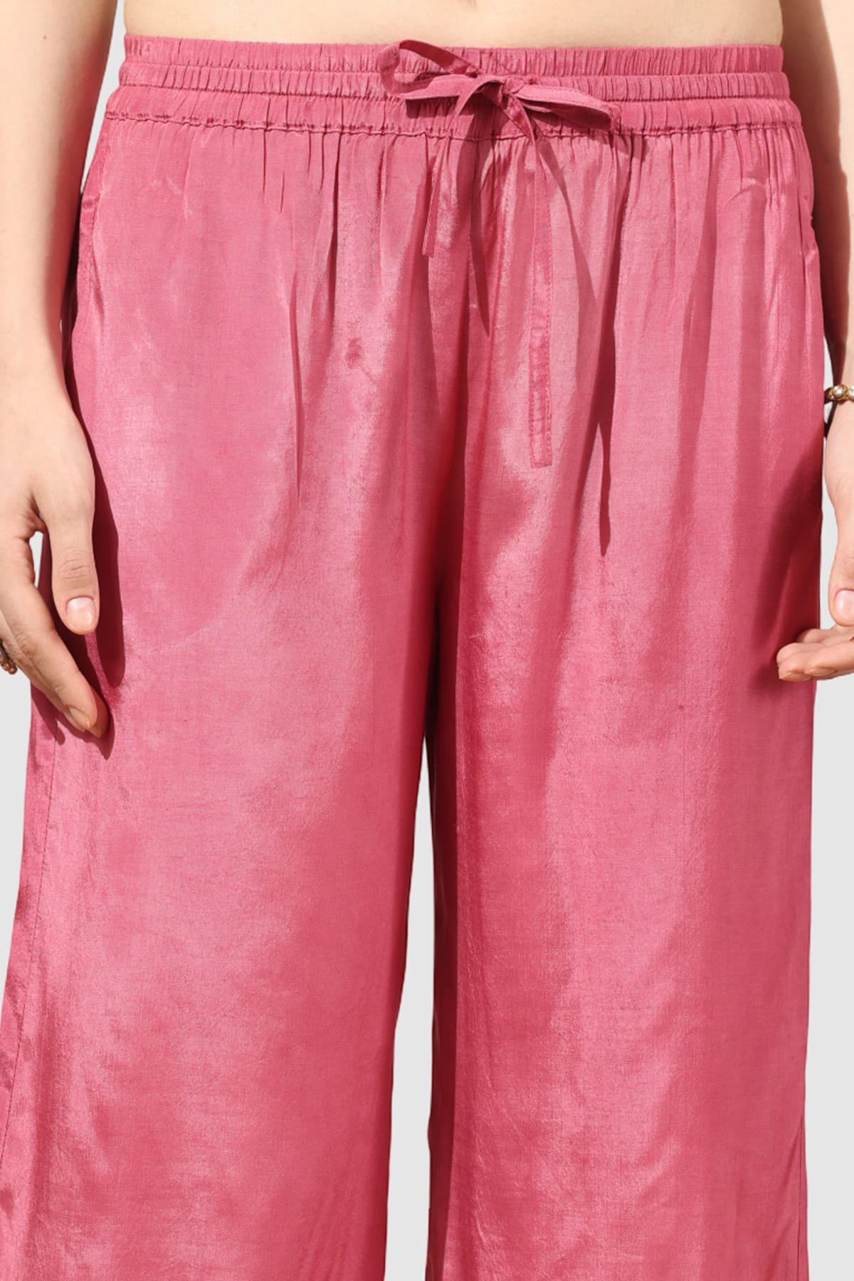 Solid Coral Palazzo Pants For Ladies