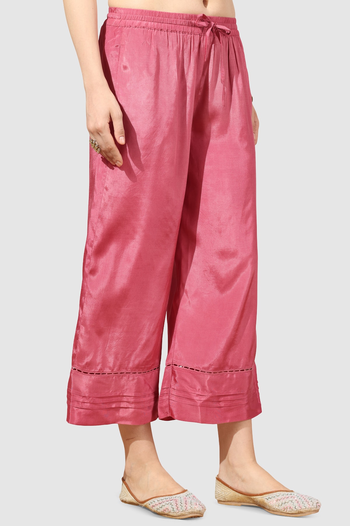 Solid Coral Palazzo Pants For Ladies