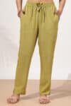 Solid Olive Green Palazzo Pants For Woman