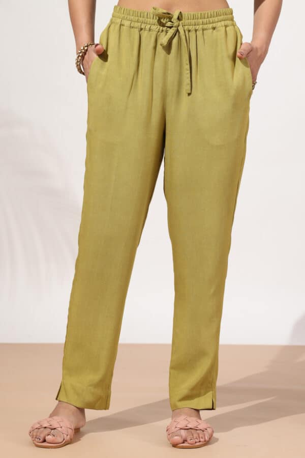 Solid Olive Green Palazzo Pants For Woman