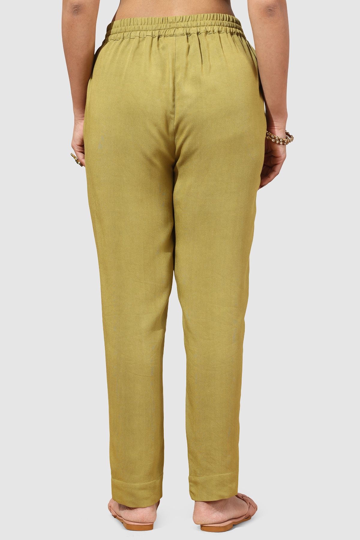 Solid Olive Green Palazzo Pants For Woman