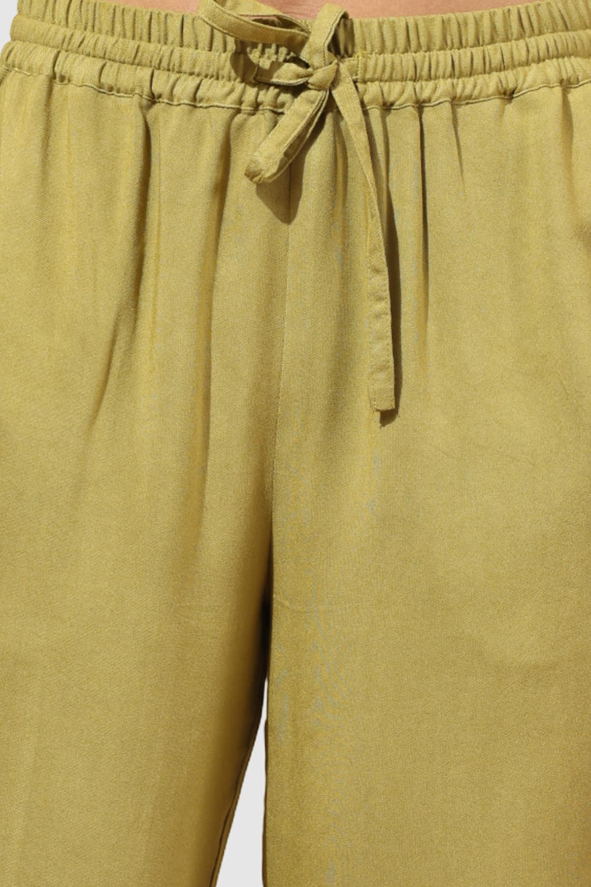 Solid Olive Green Palazzo Pants For Woman