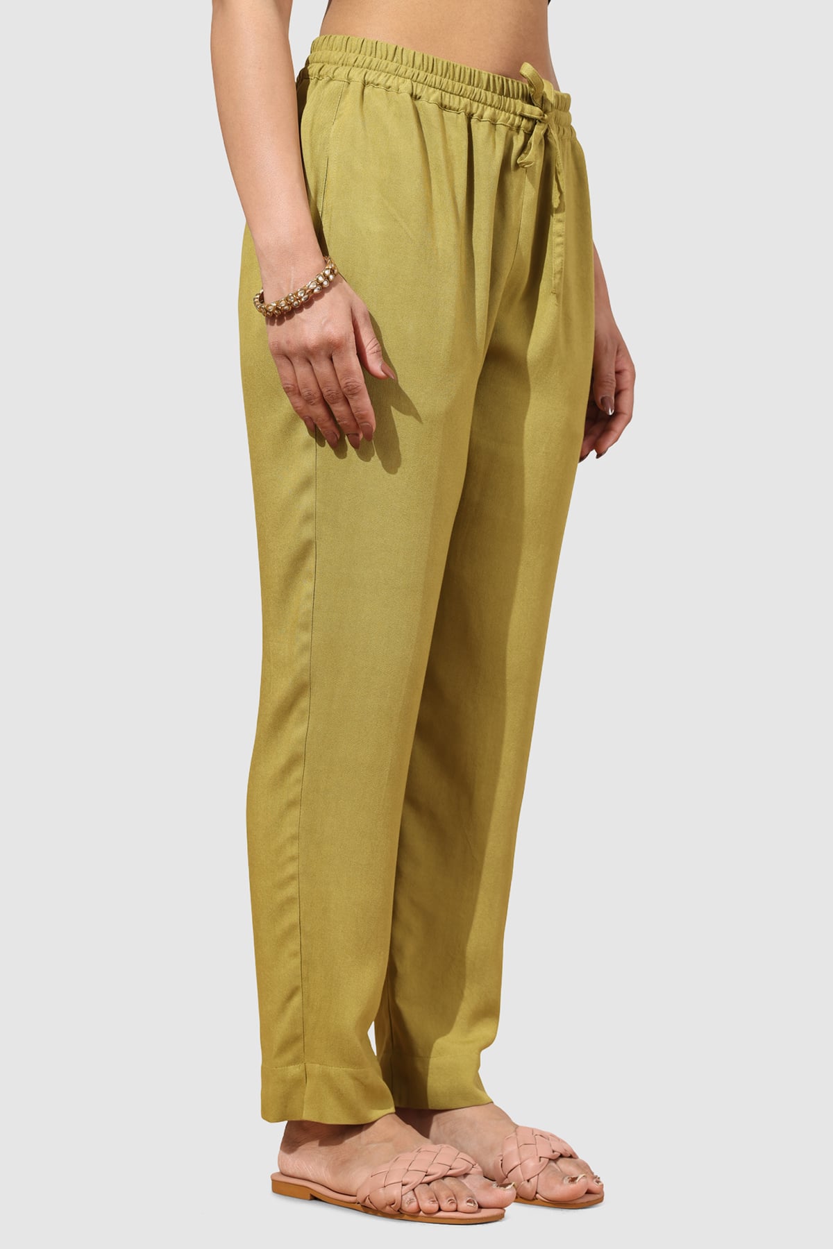 Solid Olive Green Palazzo Pants For Woman