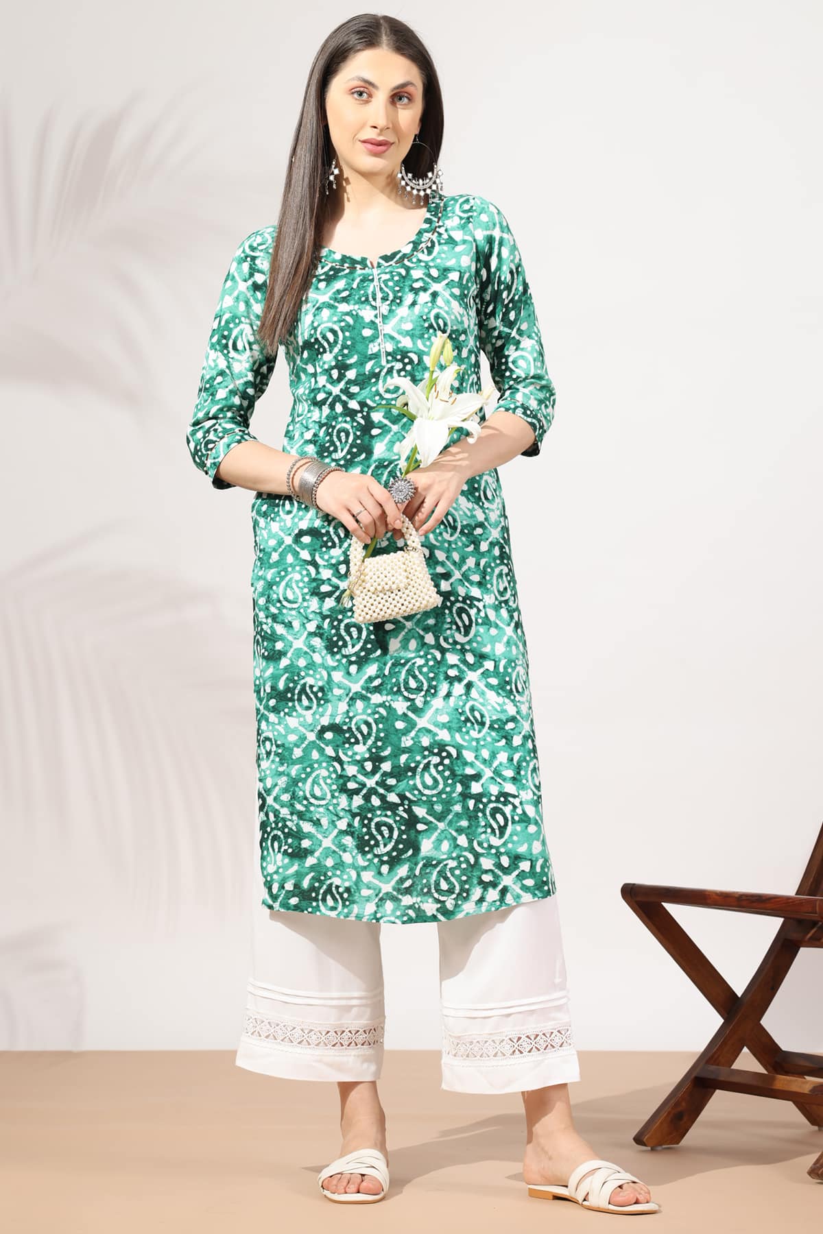 Printed Green Kurta Ladies
