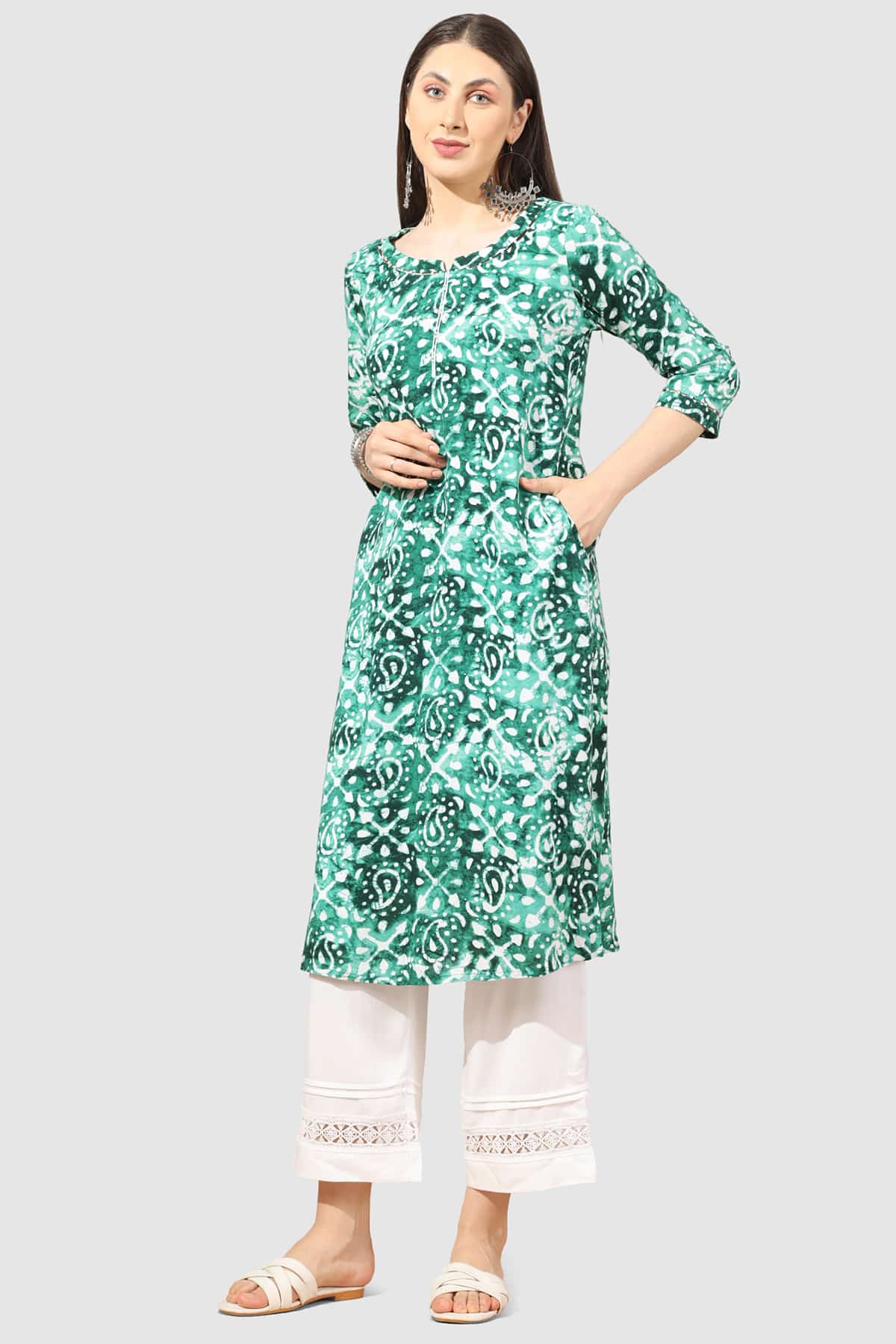 Printed Green Kurta Ladies