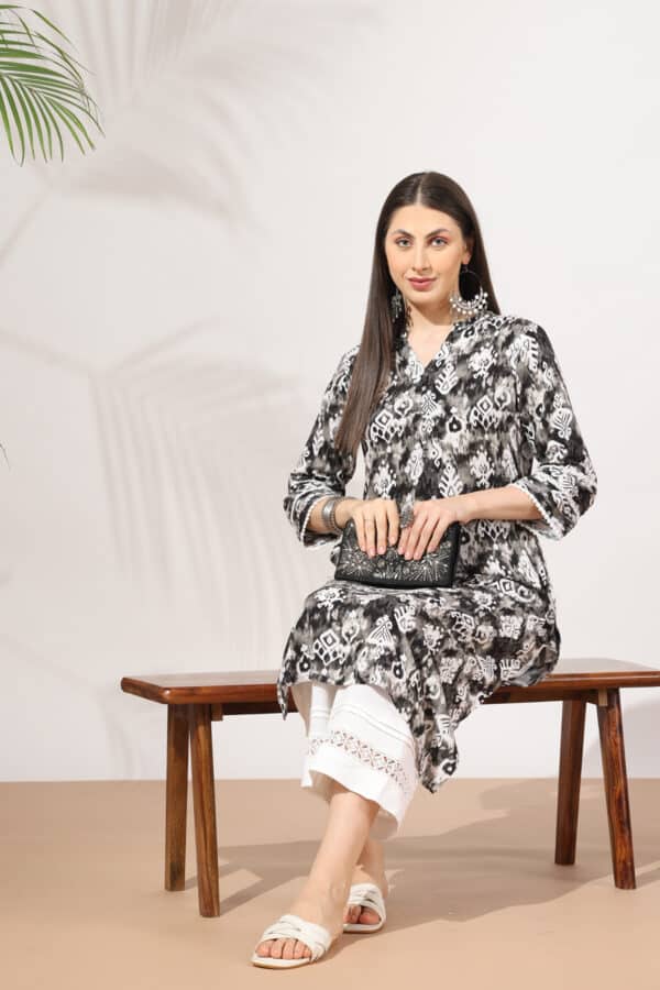 Pintuck Grey Kurta For Ladies