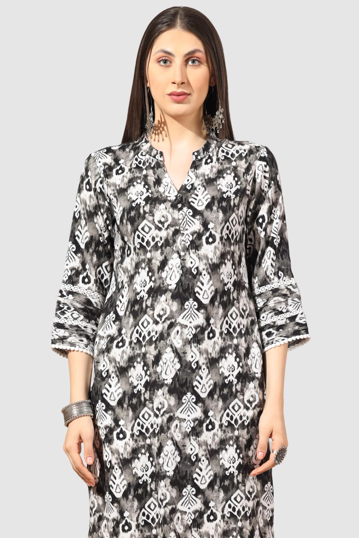 Pintuck Grey Kurta For Ladies