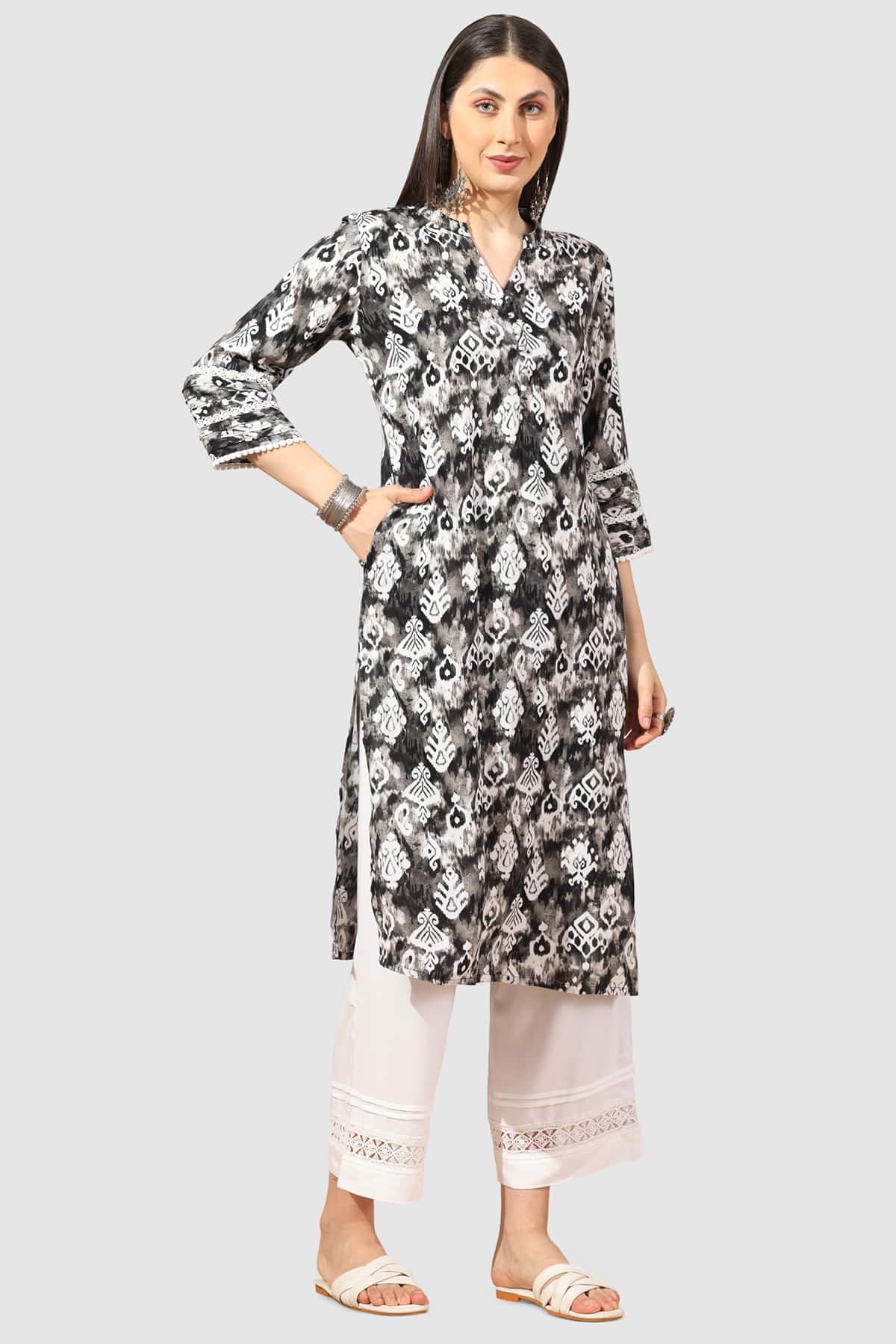 Pintuck Grey Kurta For Ladies
