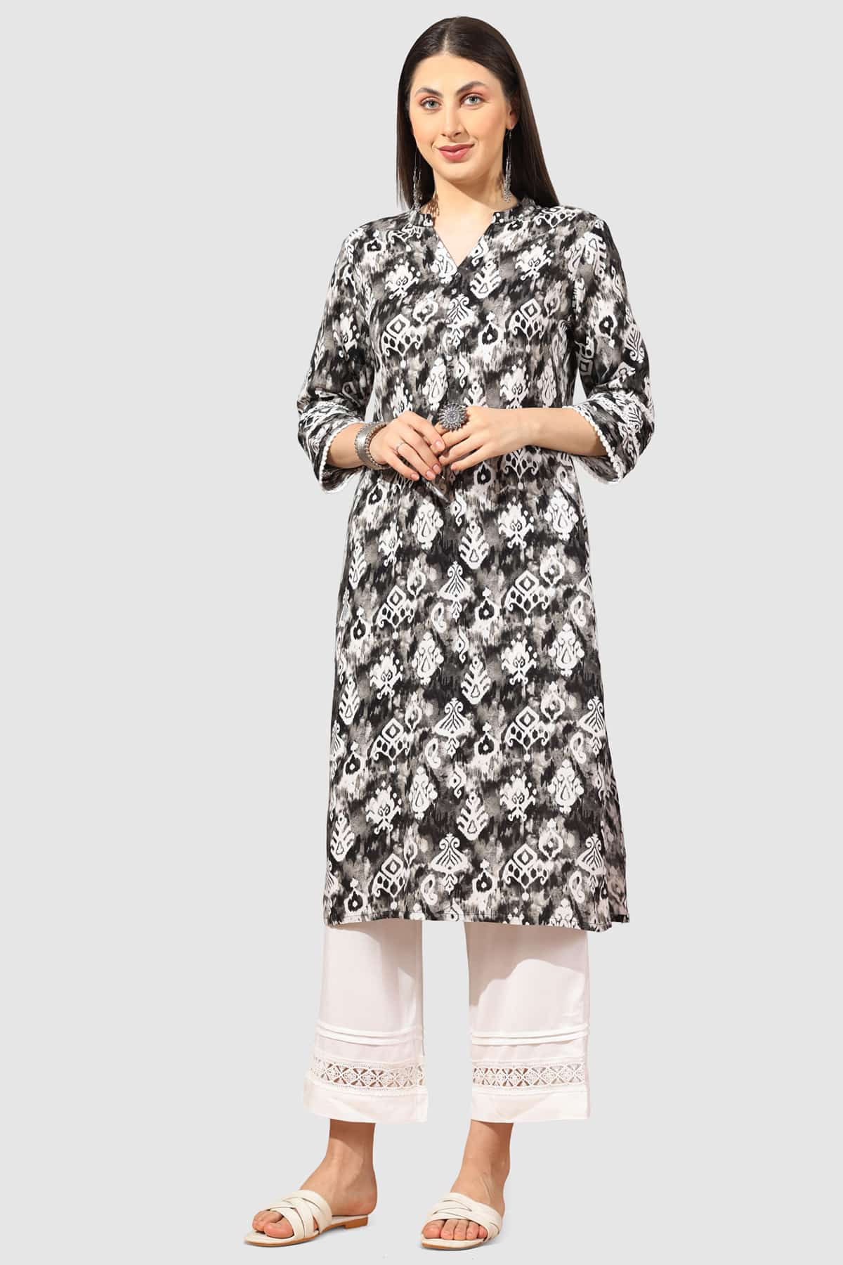 Pintuck Grey Kurta For Ladies