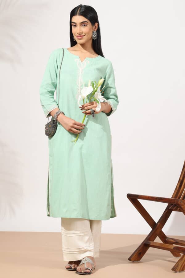 Embroidered Green Kurta For Women