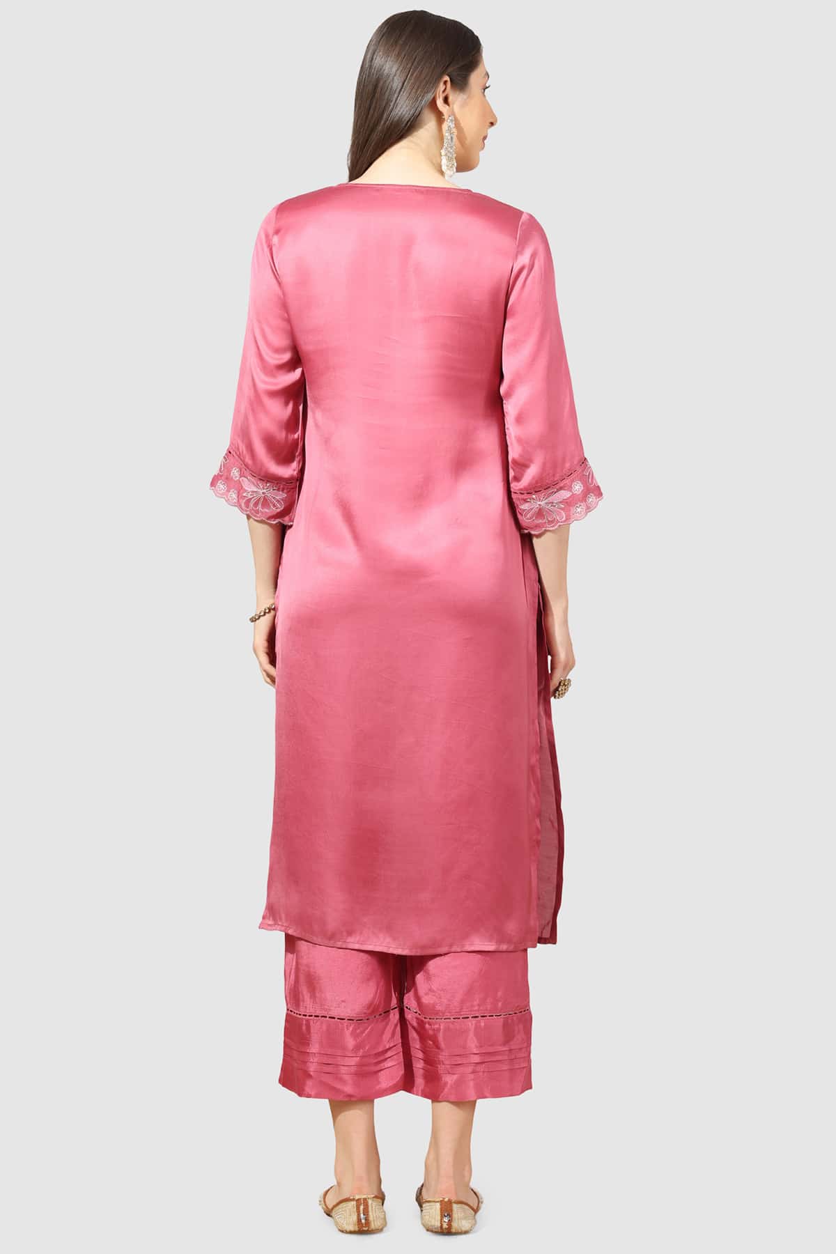 Embroidered Coral Kurta For Woman