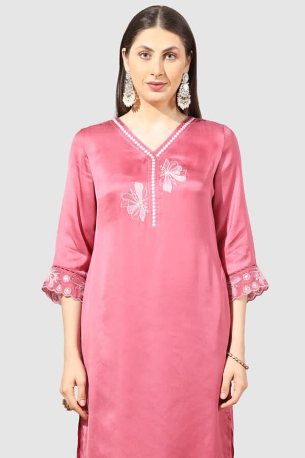 Embroidered Coral Kurta For Woman