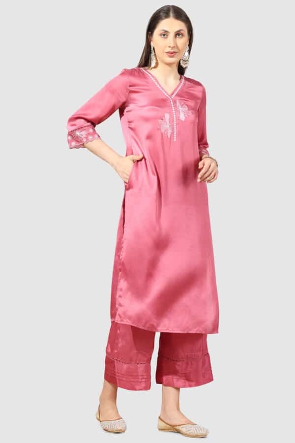 Embroidered Coral Kurta For Woman
