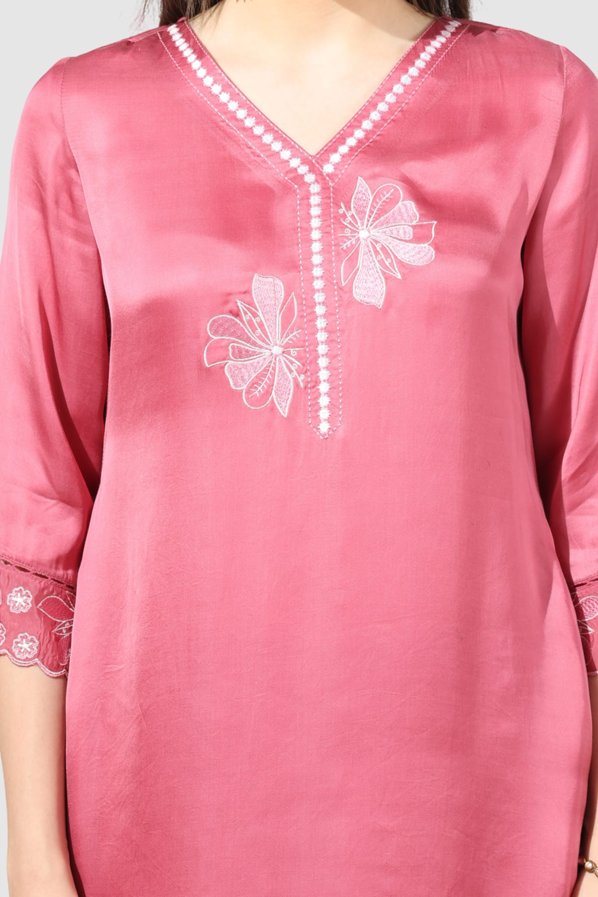 Embroidered Coral Kurta For Woman