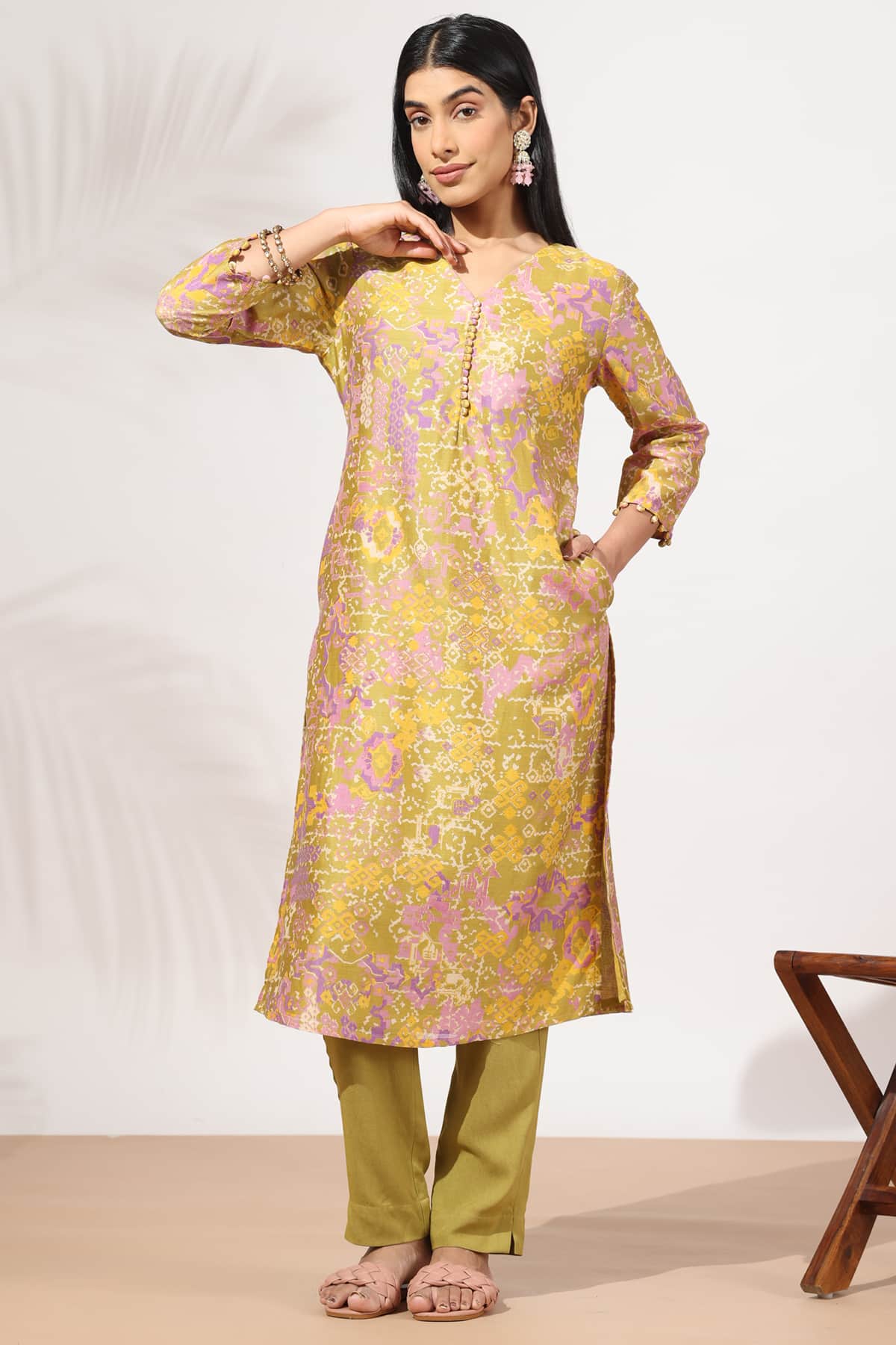 Olive Green Printed Kurta For Woman