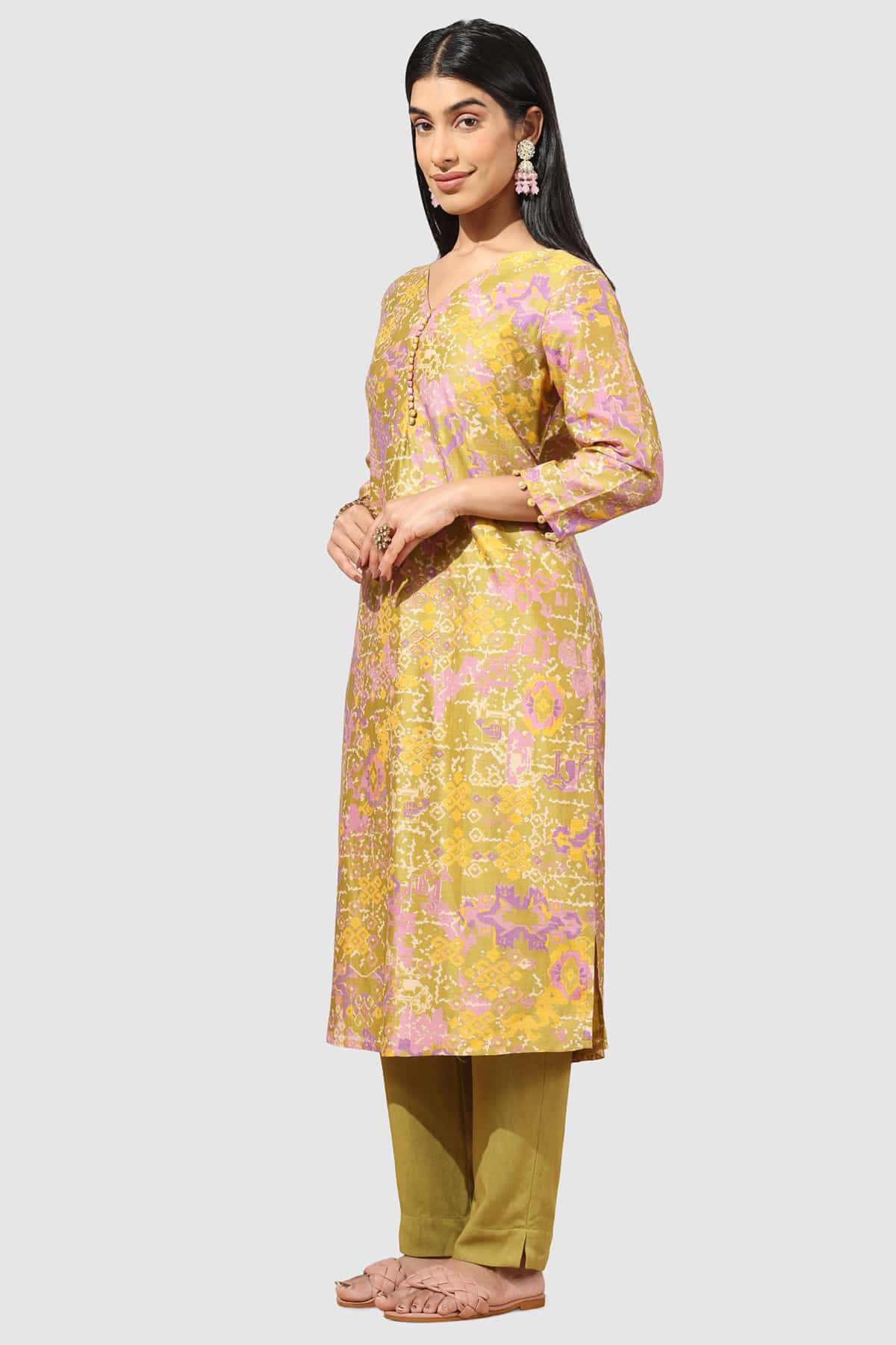 Olive Green Printed Kurta For Woman