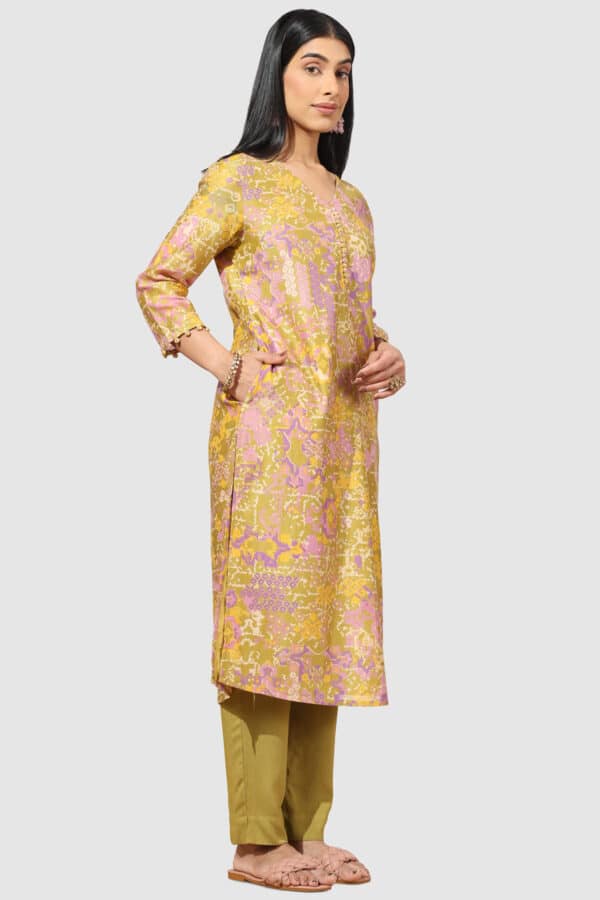 Olive Green Printed Kurta For Woman