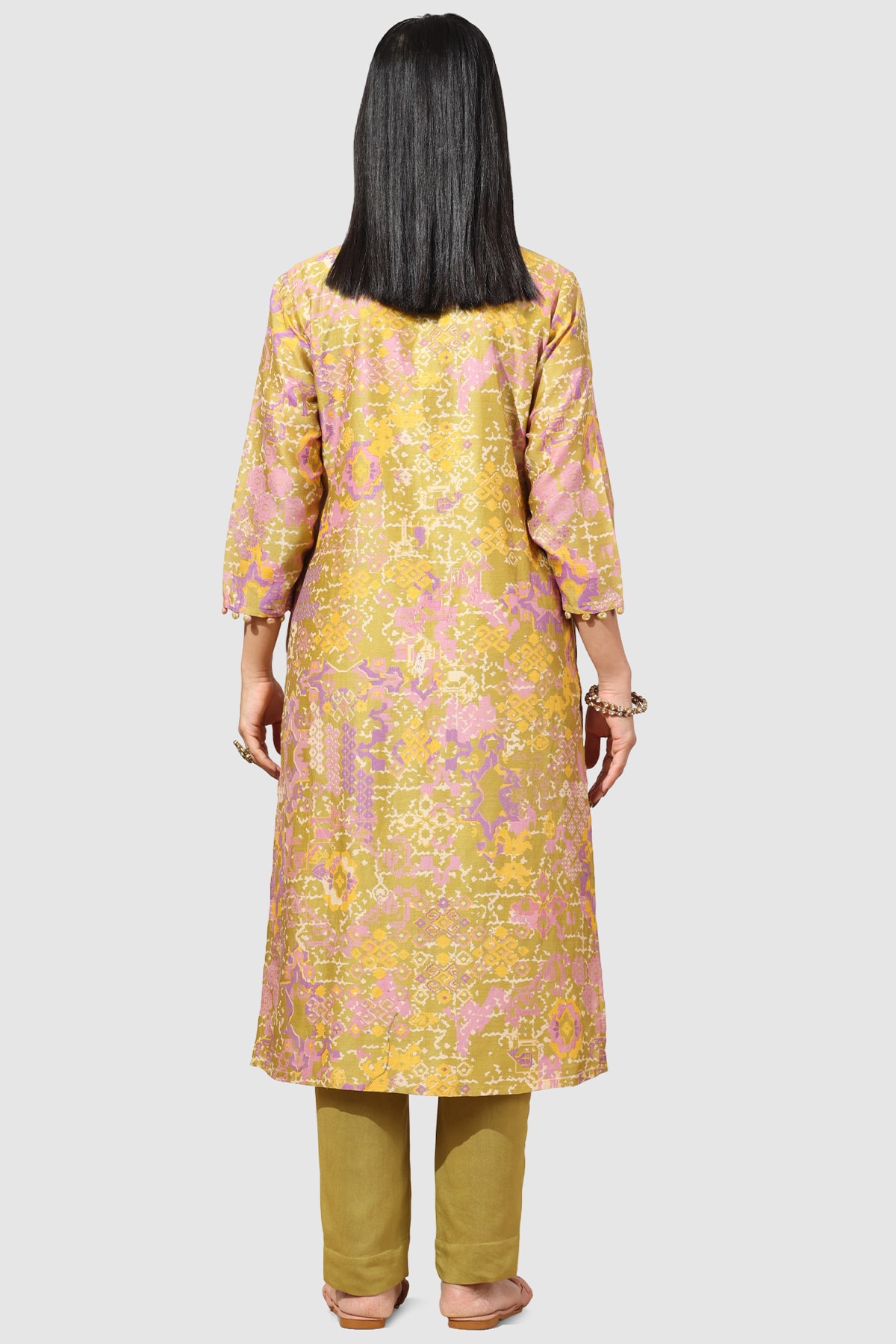 Olive Green Printed Kurta For Woman